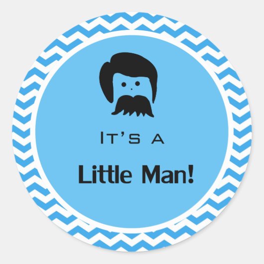 男の子で男の子の青いシェブロンのステッカーだ。 ラウンドシール (正面)