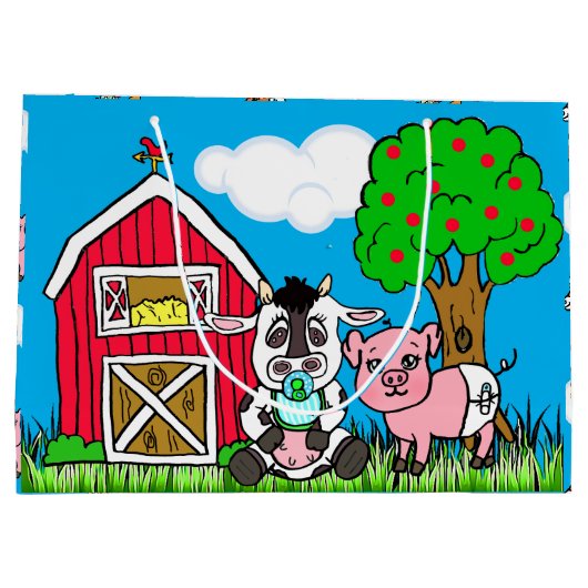 男の子で赤ちゃんシャワーの動物をテーマにした ラージペーパーバッグ (裏面)