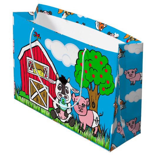 男の子で赤ちゃんシャワーの動物をテーマにした ラージペーパーバッグ (裏面アングル)
