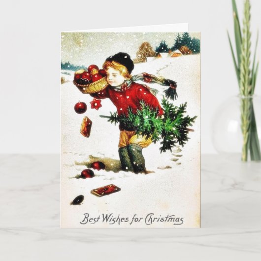 男の子とのクリスマスの挨拶はクリスマスツリーa シーズンカード (正面)