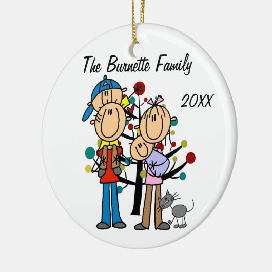 男の子とカップル，男の赤ちゃん，猫のカスタムオーナメント セラミックオーナメント (左)