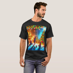 男の子とクリスマスツリーのクリスマスシーン Tシャツ