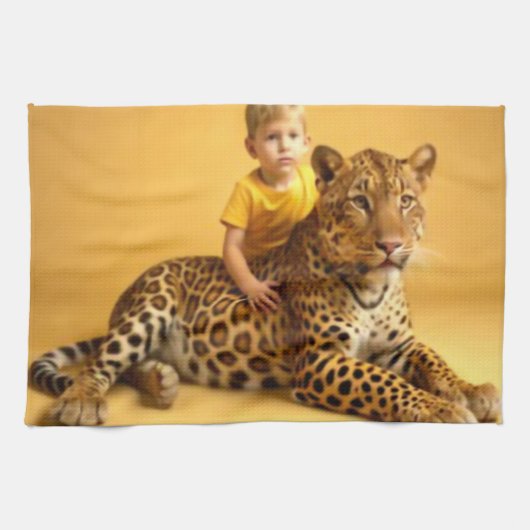 男の子とジャガー キッチンタオル (横)
