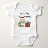 男の子とプレゼント1stクリスマスTシャツとギフト ベビーボディスーツ (正面)
