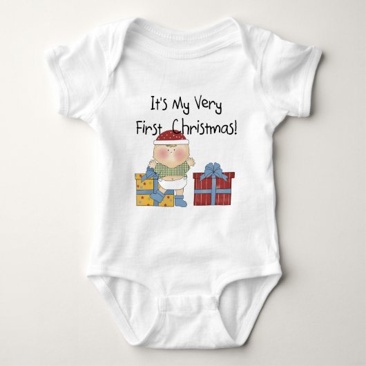 男の子とプレゼント1stクリスマスTシャツとギフト ベビーボディスーツ (正面)