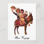 男の子と女の子がロバに乗ってボン・ボヤージュ ポストカード (正面)