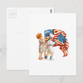 男の子と女の子が旗を振る ポストカード (正面/裏面)