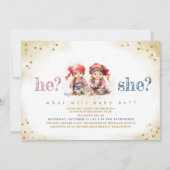 男の子と女の子が赤ん坊シャワーを明かす海賊 招待状 (正面)