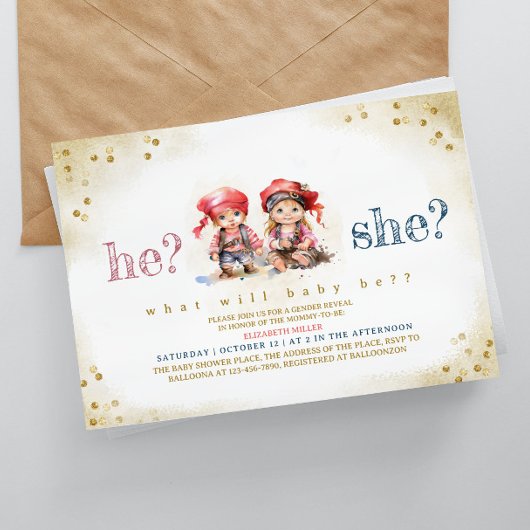 男の子と女の子が赤ん坊シャワーを明かす海賊 招待状