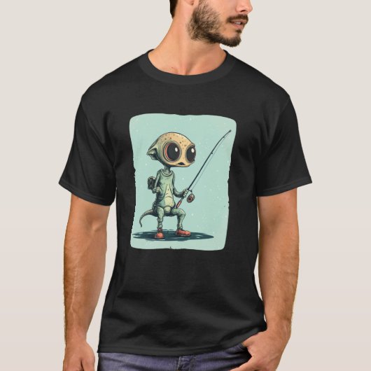 男の子と女の子のためのおかしいエイリアンの釣り用おしゃれアイテム Tシャツ (正面)