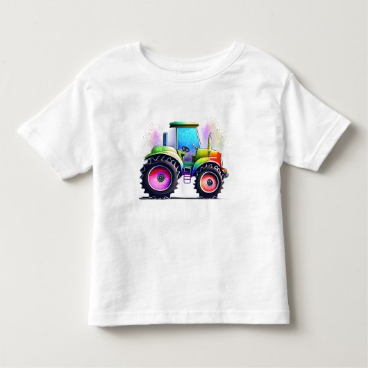 男の子と女の子のためのスパークリーなレインボートラクター トドラーTシャツ (正面)