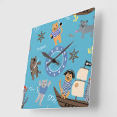 男の子と女の子のための海賊猫パターン スクエア壁時計 (傾斜)