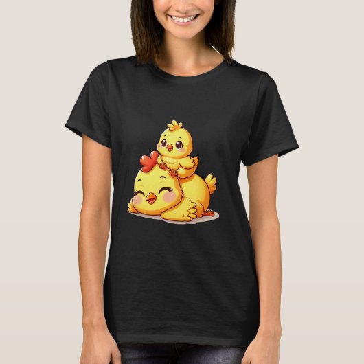 男の子と女の子のための面白い動物 ニワトリ Tシャツ (正面)