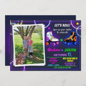 男の子と女の子の写真のためのローラー誕生日の招待 招待状 (正面/裏面)