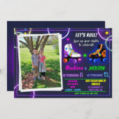 男の子と女の子の写真のためのローラー誕生日の招待 招待状 (正面/裏面)