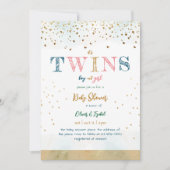 男の子と女の子の双子金ゴールドシンプルグリッター赤ちゃんシャワー 招待状 (正面)