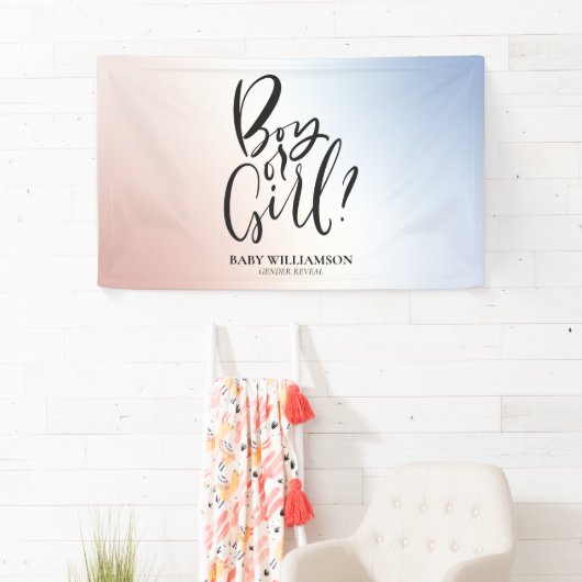 男の子と女の子の性別がパーティーの装飾を表す 横断幕 (インサイチュ)