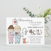 男の子と女の子の獣医学をテーマにした子供のパーティー 招待状 (スタンド正面)