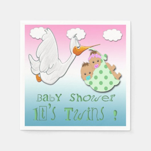 男の子と女の子ツインズ2 – ストークベビーシャワー紙ナプキ スタンダードカクテルナプキン (正面)