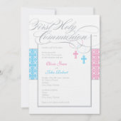 男の子と女の子ツインファーストコミューン招待状 招待状 (正面)