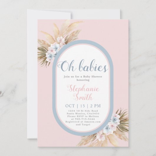 男の子と女の子パンパスグラスベビーシャワー招待状 招待状 (正面)