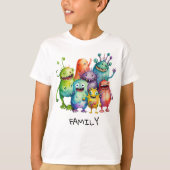 男の子と女の子ファミリーおもしろいカラフルキッズモンスター Tシャツ (正面)