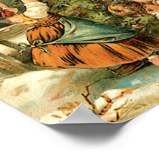 男の子と女の飾子のクリスマスツリー、ヴィンテージ ポスター (角)