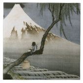 男の子と山富士北斎日本のファインアート タイル (正面)