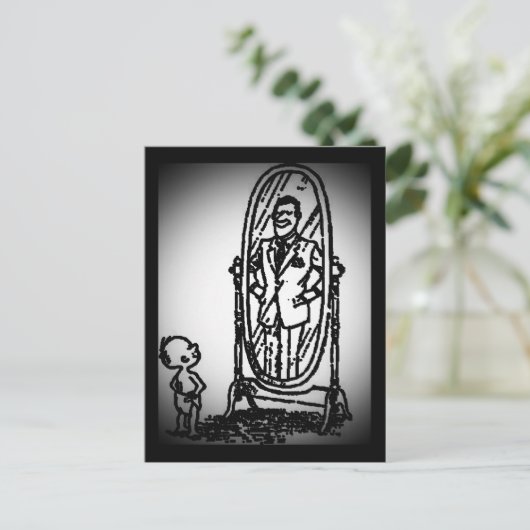 男の子と男が鏡を見て ポストカード (スタンド正面)