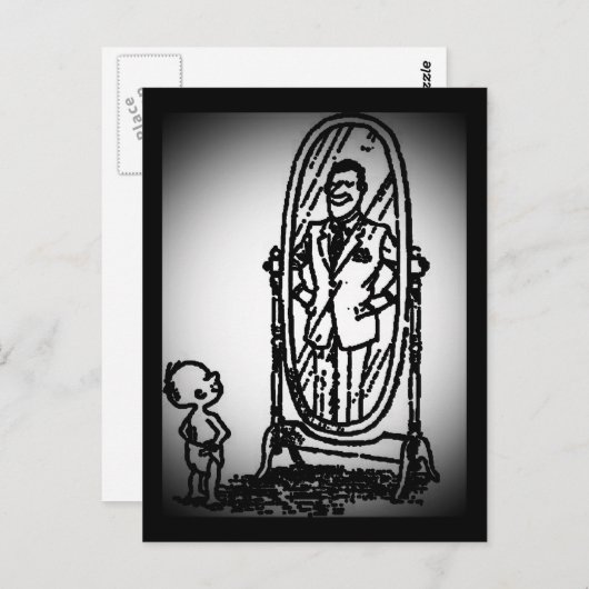 男の子と男が鏡を見て ポストカード (正面/裏面)