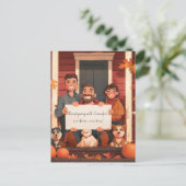 男の子と10代のペットがいる家族 ポストカード (スタンド正面)