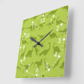 男の子にかわいい緑の恐竜の柄 スクエア壁時計 (傾斜)