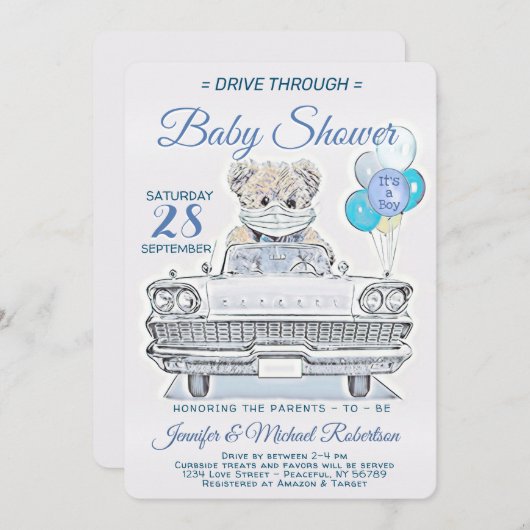 男の子には赤ん坊のシャワーを浴びる 招待状 (正面/裏面)