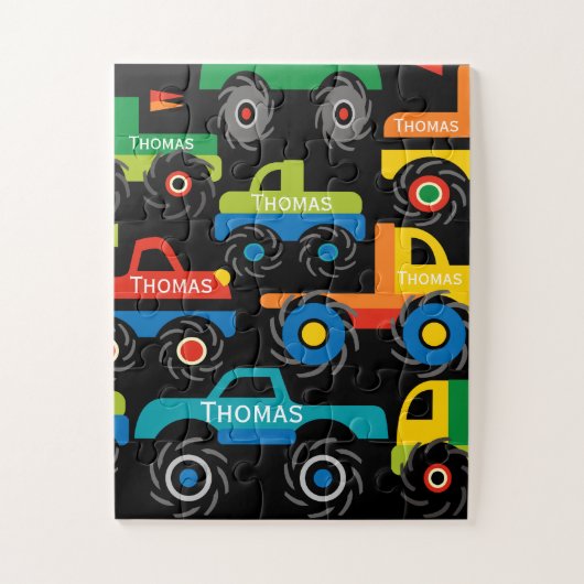 男の子にパーソナライズされたモンスターのトラックのギフトを命名 ジグソーパズル (縦)