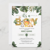  男の子に可愛いジャングルサファリの動物に赤ちゃんがシャワー 招待状 (正面)