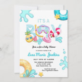 男の子のおもしろい夏の熱帯プール赤ちゃんシャワー 招待状 (正面)