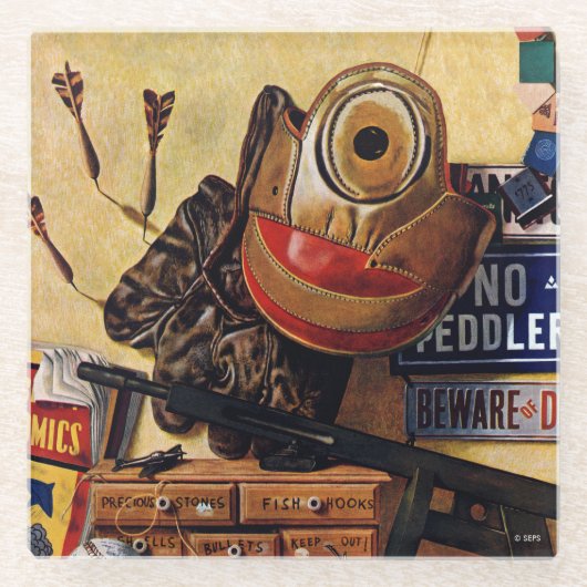 男の子のおもちゃの静物 ガラスコースター (正面)