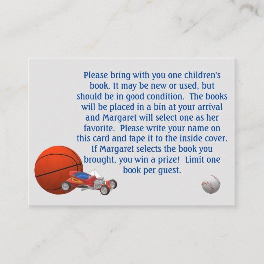 男の子のおもちゃをテーマにしたシャワーゲーム アドバイスカード (正面)