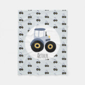 男の子のかわいいブルートラクターのパターン&ネーム児童 フリースブランケット (正面)