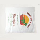 男の子のかわいい恐竜の赤ちゃんシャワーの背景を轟音 タペストリー (正面(横))