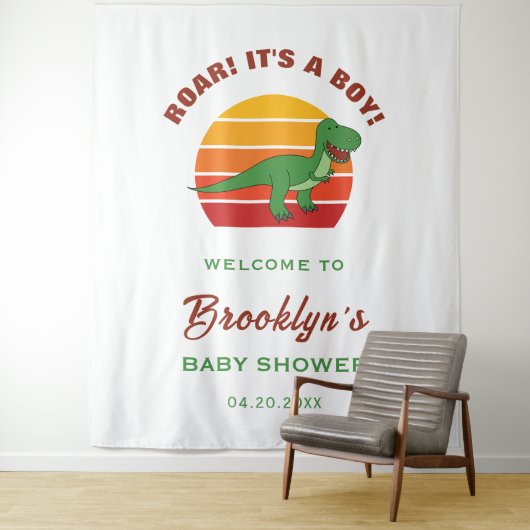 男の子のかわいい恐竜の赤ちゃんシャワーの背景を轟音 タペストリー (インサイチュ)