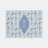 男の子のかわいく青いサファリ動物のジャングルパターン フリースブランケット (正面(横))