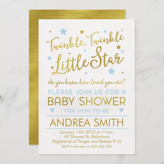 男の子のきらめき少し星のベビーシャワーの招待 招待状 (正面/裏面)