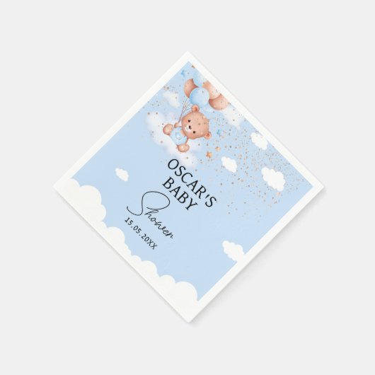 男の子のくまのぬいぐるみベビーシャワー スタンダードカクテルナプキン (角)