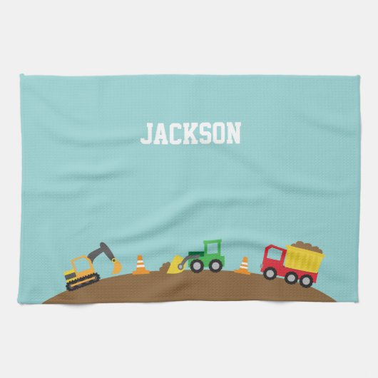 男の子のためのかわいい建築車 キッチンタオル (横)