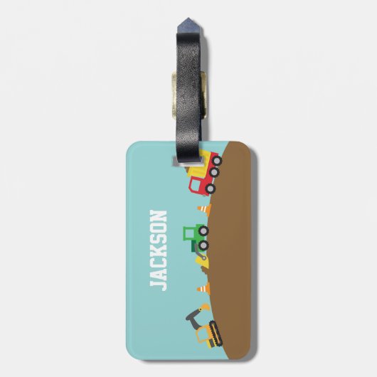 男の子のためのかわいい建築車 ラゲッジタグ (裏面縦)