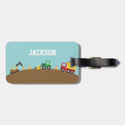 男の子のためのかわいい建築車 ラゲッジタグ (裏面横)