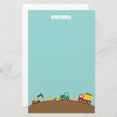 男の子のためのかわいい建築車 便箋 (正面/裏面)