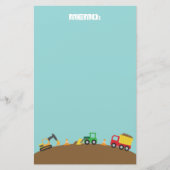 男の子のためのかわいい建築車 便箋 (正面)