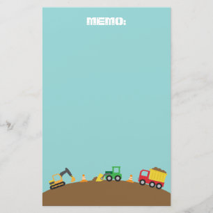 男の子のためのかわいい建築車 便箋